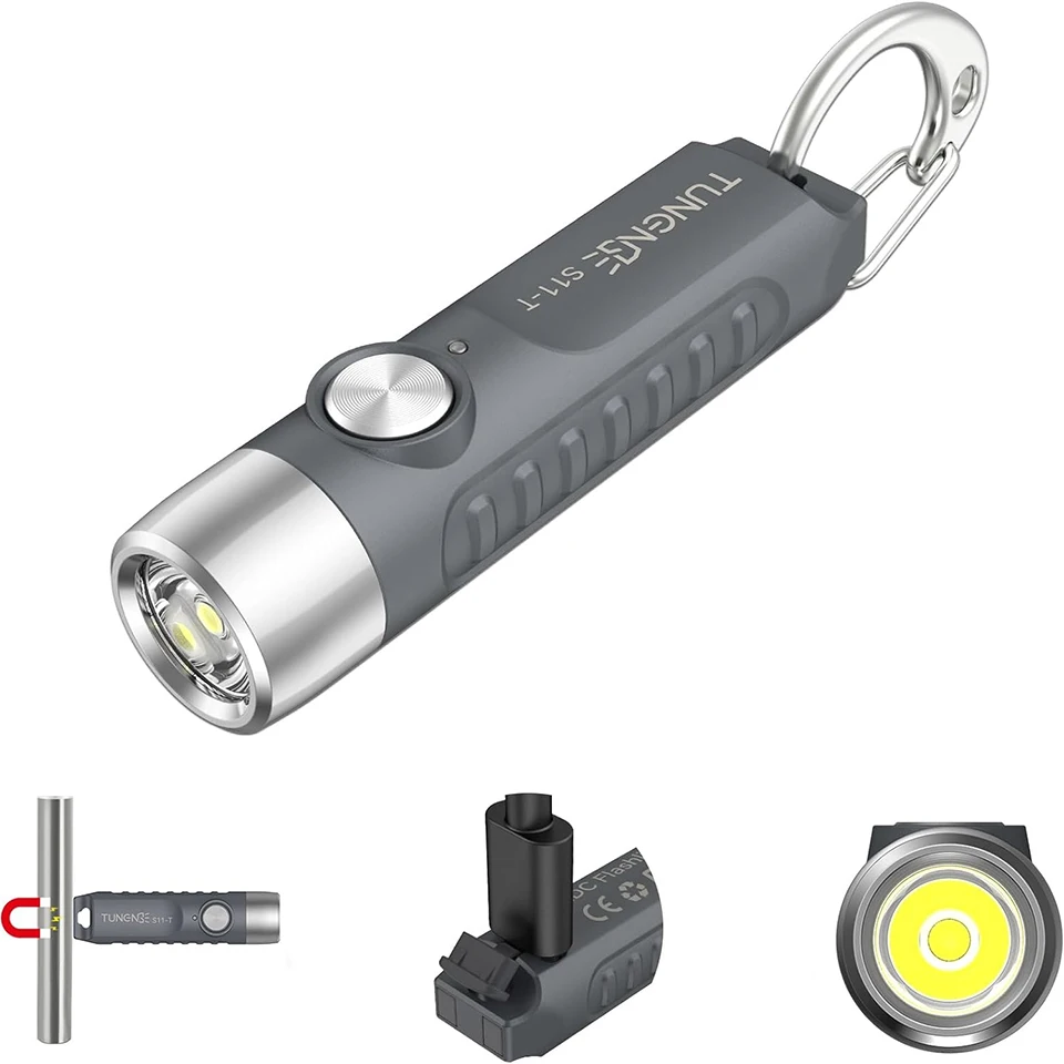 

S11-T Rechargeable Keychain Flashlight, 500 High Lumens EDC Mini Flashlight with Magnet, LED Pocket Light for Outdoor, Camping