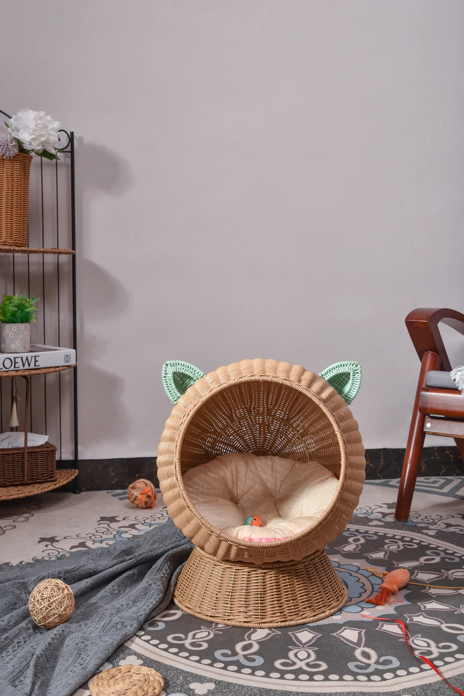 XH-cama de ratán de plástico hecha a mano de lujo, cómoda Casa de perro con forma de gato, muebles y cesta para mascotas, refrigeración de verano