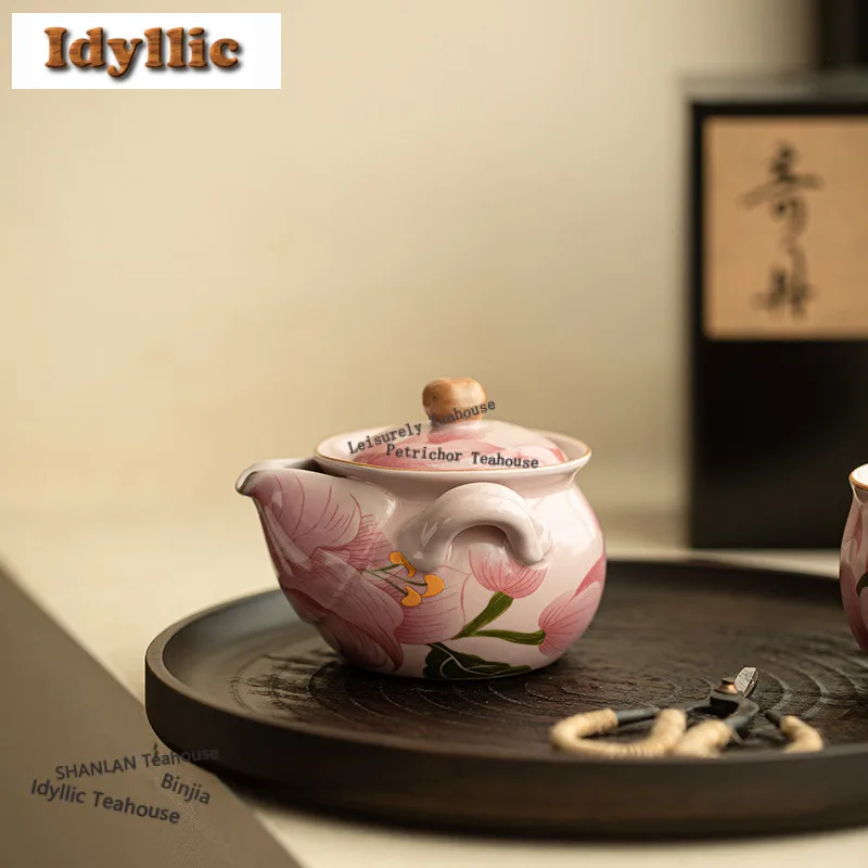 200 ml Ru Ofen Pfingstrose Rosa Hand Greifen Teekanne Handgemachte Tee-ei Topf Tee Maker Wasserkocher Mit Filter Chinesischen Tee-Set ornamente Handwerk