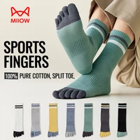 MiiOW 100% calcetines largos de algodón puro con cinco dedos, desodorante, antibacteriano, para correr, deportes, calcetines con punta abierta, calcetines de tendencia para ciclismo para hombres