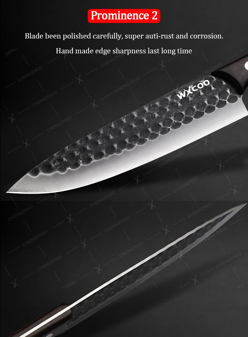 CHENGZHUO Forged Kitchen Chef Knife Set High Carbon Steel Meat Fish Fruit Cheese Knives Butcher Cleaver Boning Knife with Cover
