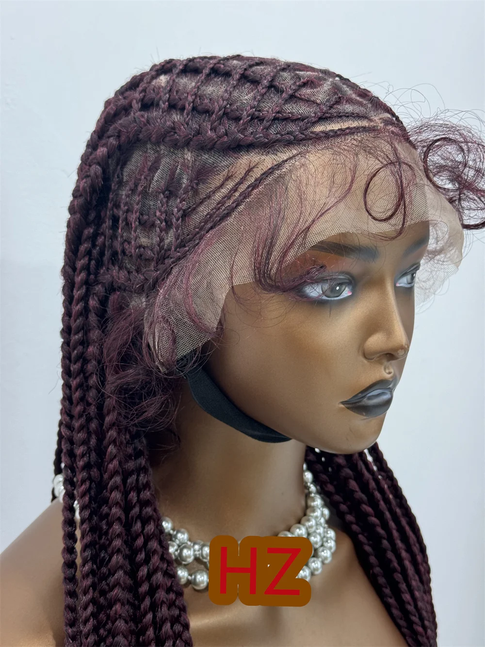 Pelucas sintéticas trenzadas para mujeres negras, cabello trenzado de encaje completo con pelo de bebé, sin nudos, diosa, HZ # 99J