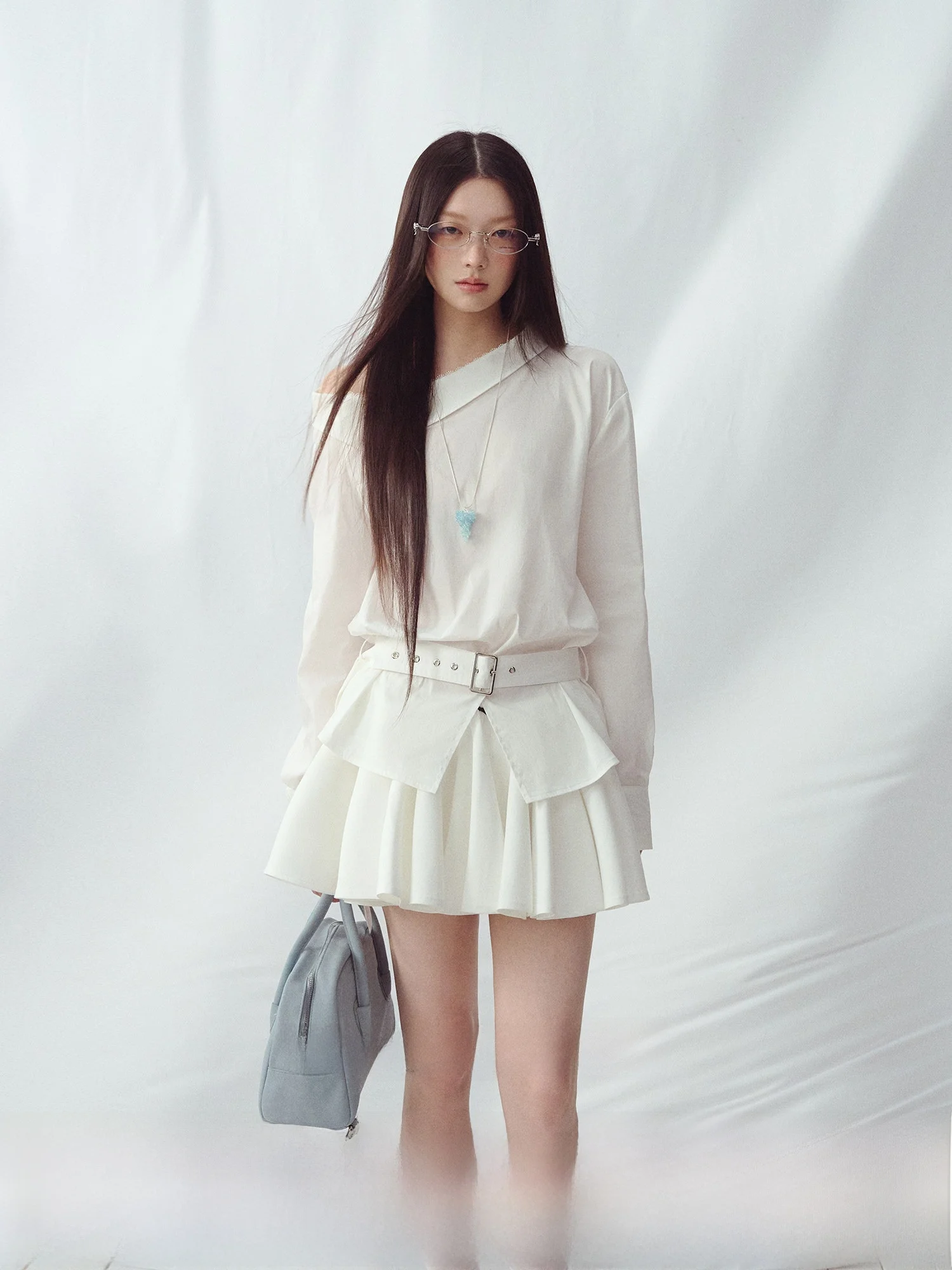 

LaluneDuCiel Casual White irt Women's Loose Fit Long Sve Waist-Cinching Belted Cotton Blend Comfortable Breathable ...