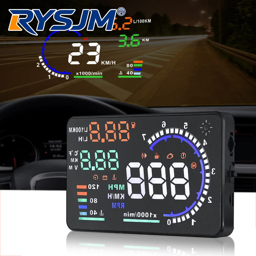 

Автомобильный проекционный дисплей OBD2 A8 на лобовое стекло: спидометр, температура воды, обороты двигателя, тахометр, ЖК-индикатор