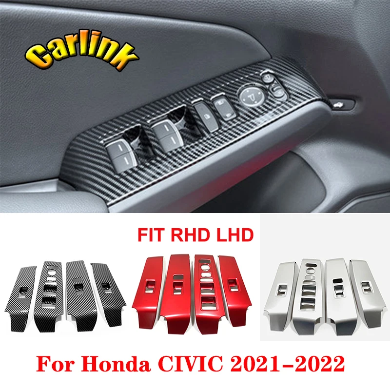 

For Honda Civic 11th Gen RHD LHD 2021 2022 ABS Carbon/Red/Matte Car Side Door Window Glass Lift Switch Trim Interior Accessories