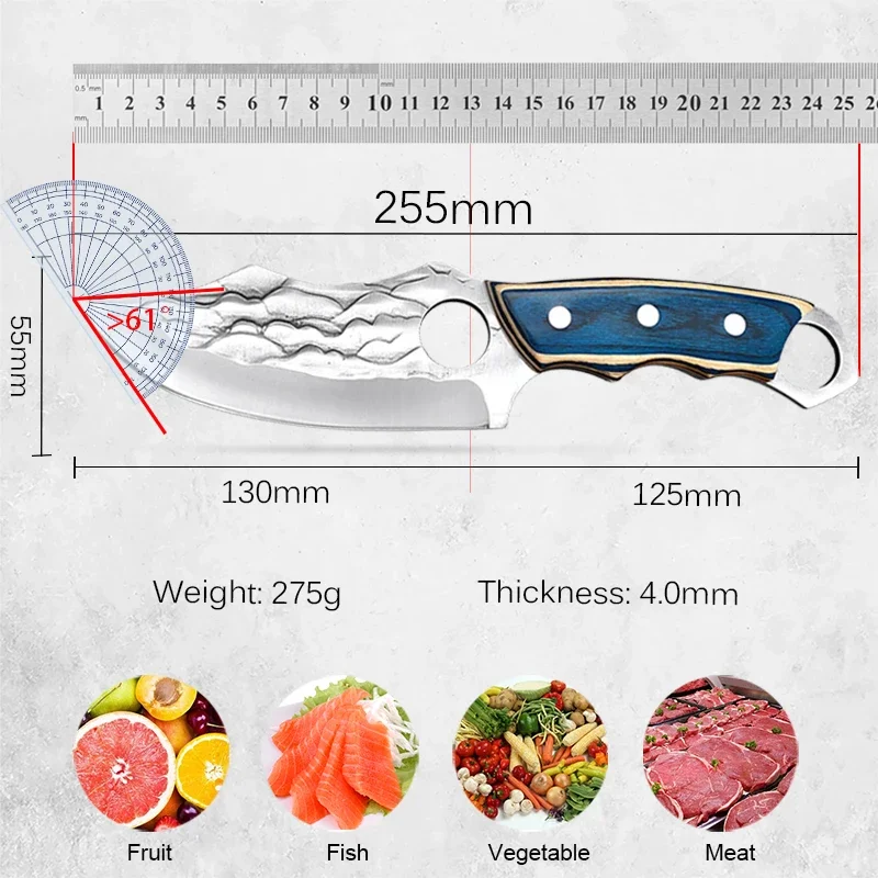 Kitchen Knife Stainless Steel Boning Knife Professional Meat Cleaver Barbecue Knife Non-slip Handles with Sheath