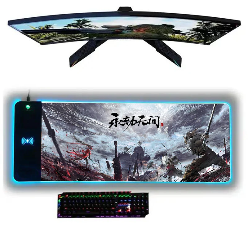 Xxl Mouse Pad Rgb 15W Wireless Charger Naraka Bladepoint Desk Mat Gamer Keyboard Mousepad Gaming Accessories Mats Mouse pad Mice