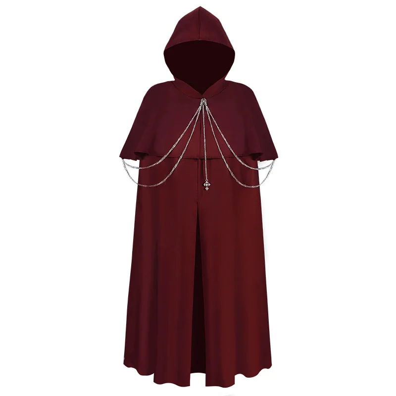 ยุคกลางเสื้อคลุมผู้ชายผู้หญิง Cape Vintage Gothic เสื้อคลุมสีดํายุคกลาง Kinights ชุดไวกิ้งฮาโลวีนคอสเพลย์เสื้อผ้า