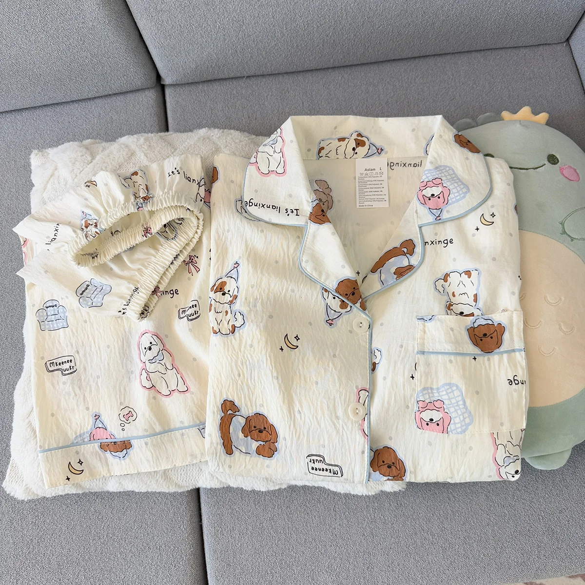 Summer Thin Pajamas for Women with Puppy Pattern, Short-Sleeved Shorts, Sweet and Cute, Can Be Worn Outside in Summer, Home Wear Set, Two-Piece Set image 5