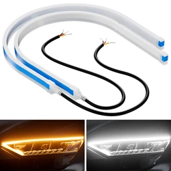 PAUTIX-tira de luces LED para coche, luces de circulación diurna DRL, flexibles e impermeables, 12V, 2 piezas, señal de giro blanca y amarilla