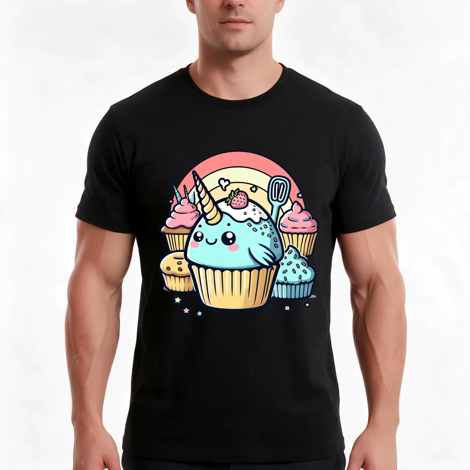 Narwhal Nibbles Muffin T-Shirt Summer Casual Cotton Tee Oversized Streetwear Tops Vintage Graphic Print Unisex Men Women