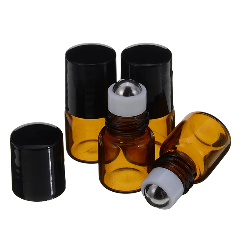 20pcs Mini Amber Roll on Bottle 1ml 2ml 3ml Empty Roll on Glass Bottle Easy Carry for Essential Oil Refillable Perfume Bottle