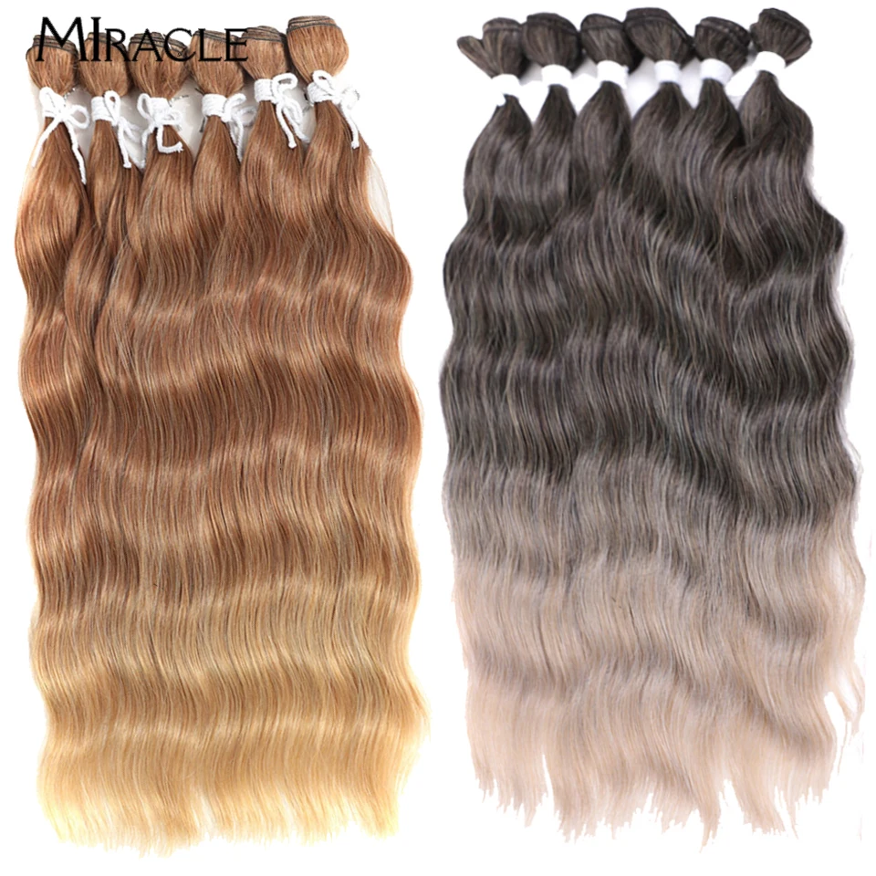 MIRACLE Water Wave Hair Bundles Synthetic Hair Extensions Ombre Blonde Hair Weave Bundles 6Pcs/Pack 20 inch Fake Hair