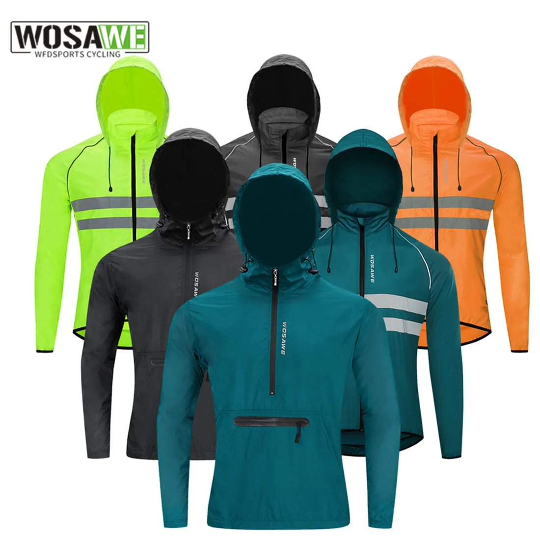 WOSAWE Men Windproof Waterproof Reflective Cycling Jacket MTB Bicycle Long Sleeve Windbreaker Sleeveless Vest Bike Coat Jersey