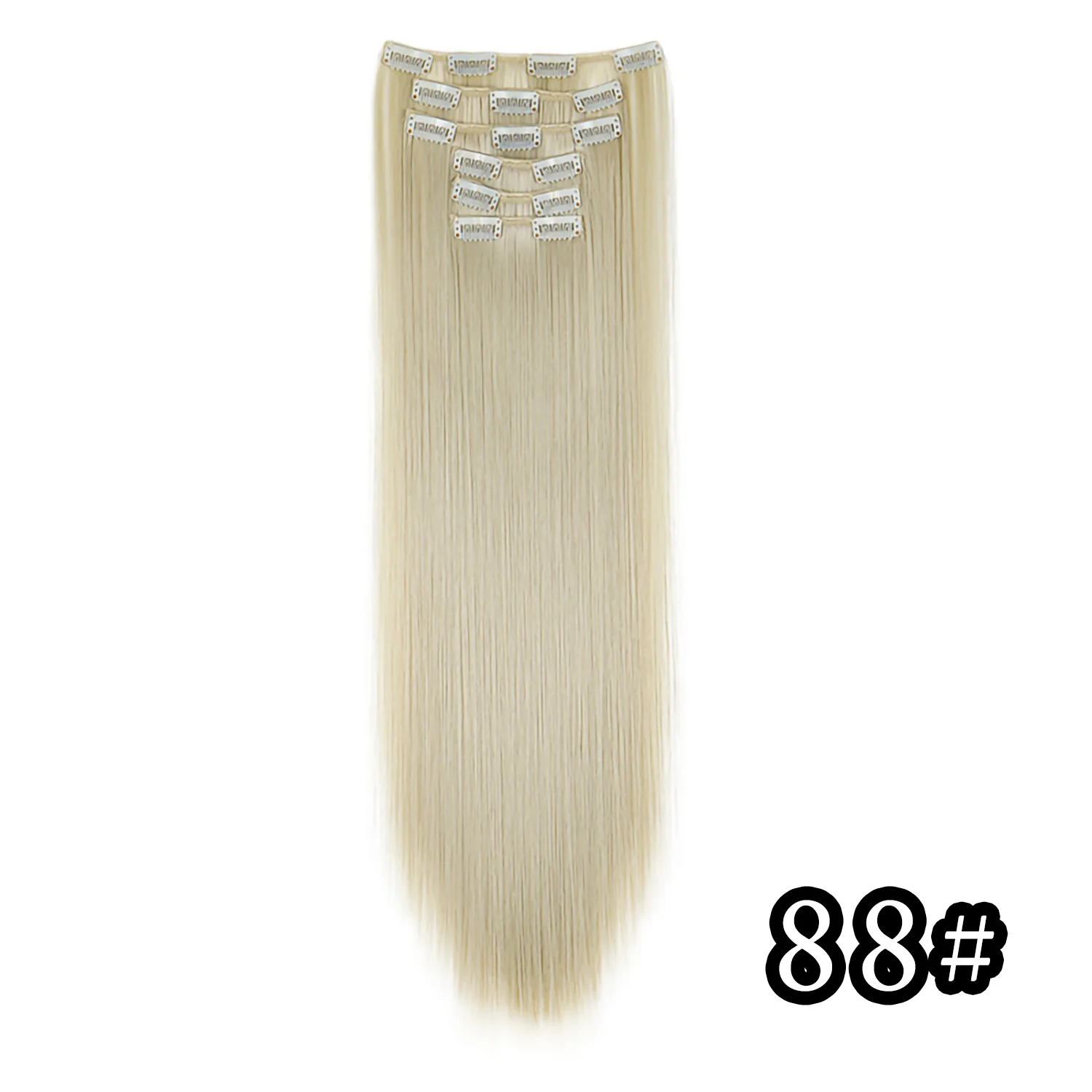24 Zoll 16 Clips in Haarverlängerungen Lange glatte Frisur Synthetische blonde schwarze Haarteile Hitzebeständiges Kunsthaar Täglicher Gebrauch – Detail 16