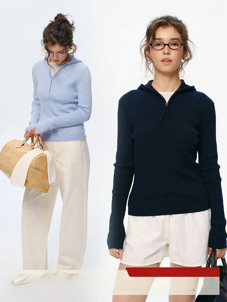 

Women's Slim Fit Long Sve Knitted Woolen Hoodie f Zipper Casual Top Soft Comfortable Commute Sle Basic Color Blo