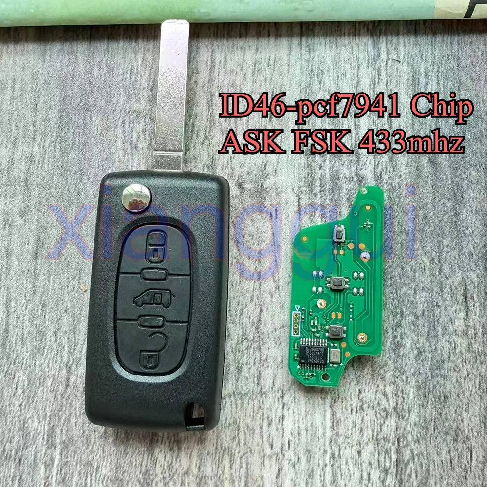 Para Citroën C2 C3 C4 C5 C6 C-Crosser, para Peugeot 207 307 308 407 607 807 Partner Tepee, llave de 3 botones con chip ID46-pcf7941 ASK FSK 433mhz
