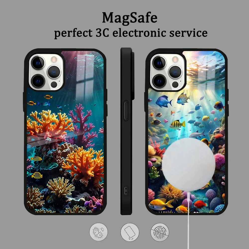 G-Great Barrier Reef-F Phone Case For iPhone 16 15 14 13 12 11 Pro Max Plus Mini Magsafe Mirror Wireless Magnetic Cover