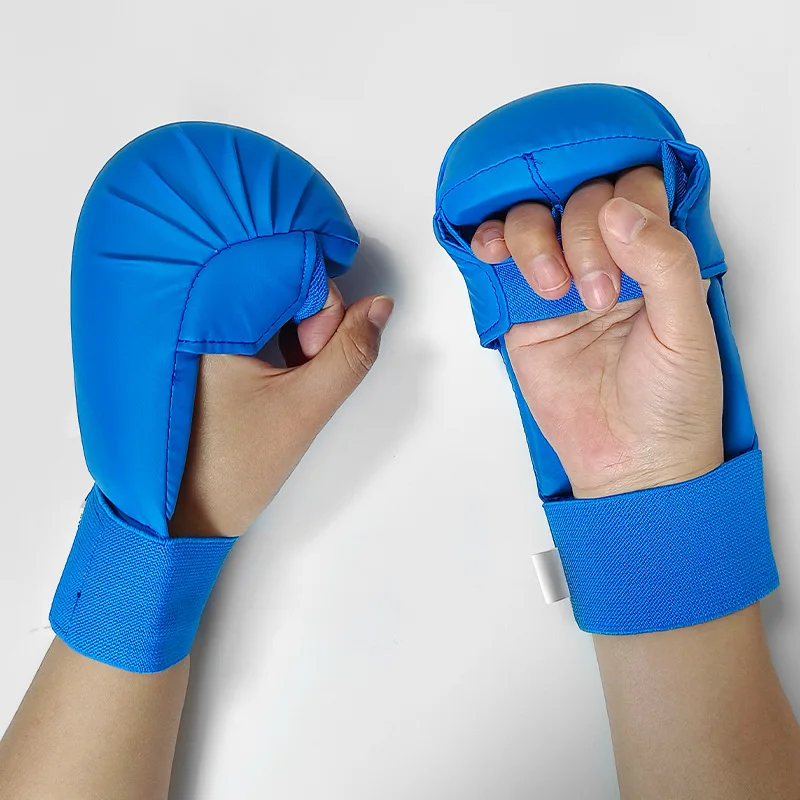 Karate Gloves Fingerless Karate Martial Arts Training Gloves PU Leather Thickened Protection Widened Wristband for Child Adults view 5