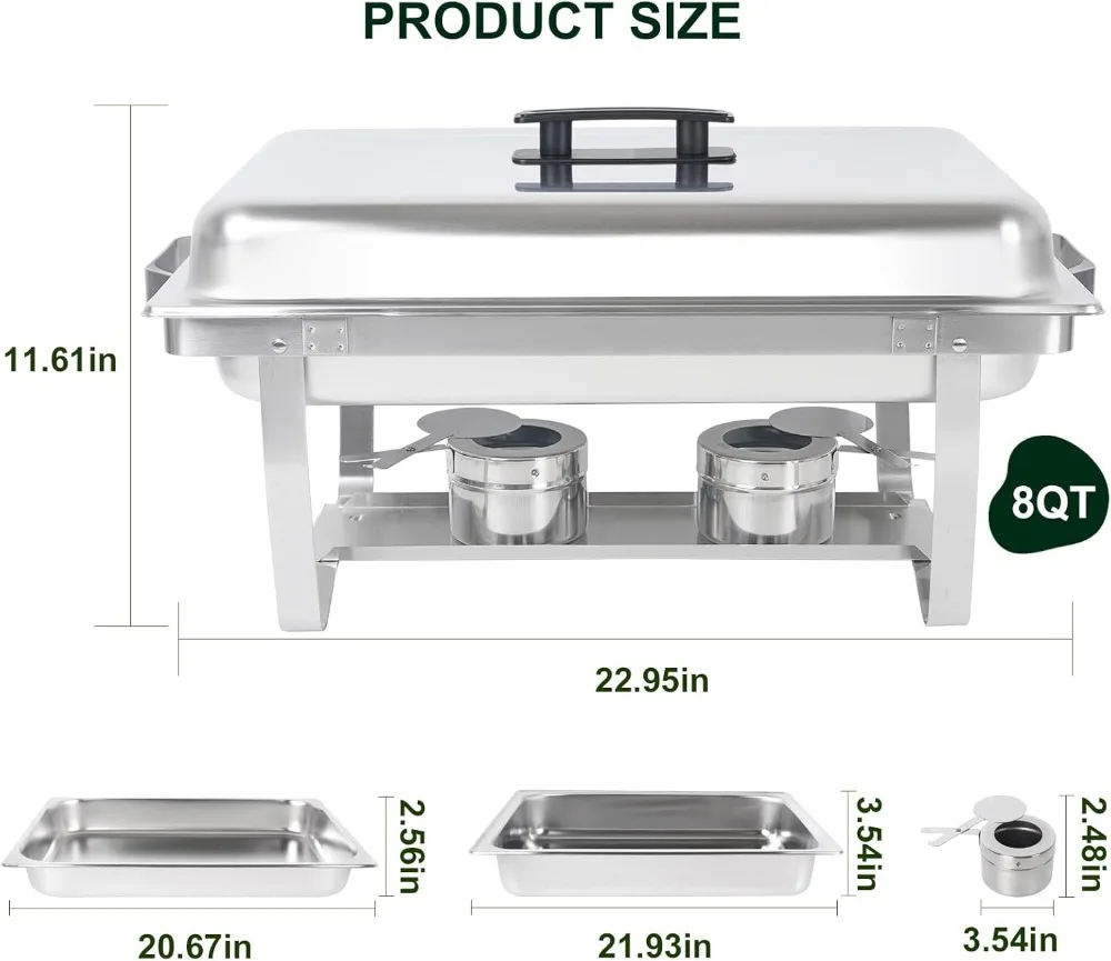 4 Pack Chafing Dish Buffet Set, 8QT Stainless Steel Rectangular Chafers and Buffet Warmer Sets for Catering