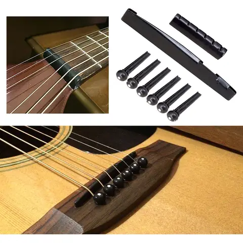 Miwayer 8-delars 6-strängad akustisk gitarrbrygga, ABS-plastbryggstift, sadelmuttrar till gitarrbrygga, tillbehörssats till gitarr 10 best sales akustisk gitarrsadel - №6