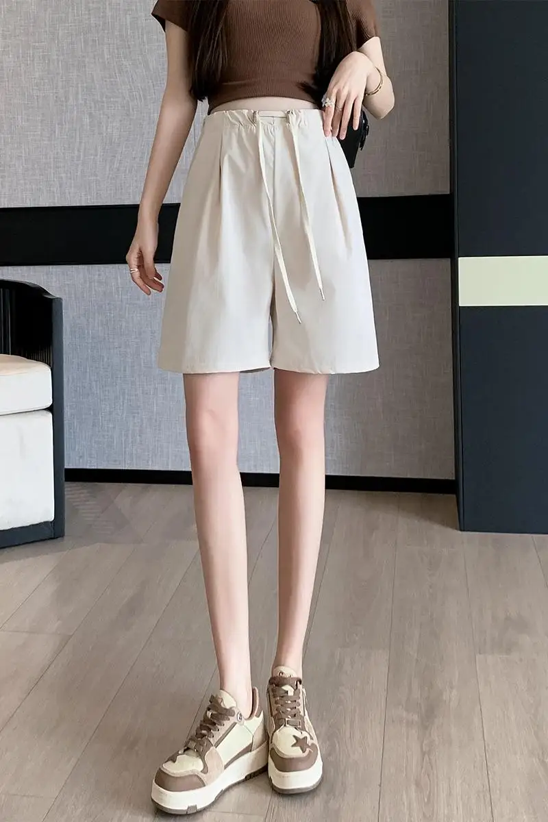 Summer Ice Silk Shorts for Maternity Solid Color High Waist Wide Legs Pregnant Women's Belly Trousers Pregnancy Empired Pants