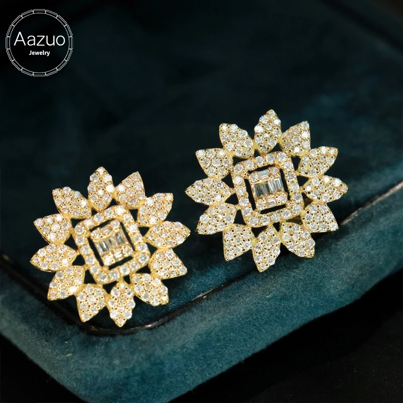 

Aazuo винтажные серьги-гвоздики из желтого золота 18 карат с настоящими бриллиантами 0,76 карата, роскошные серьги-гвоздики с солнечным цветком, подарок для женщин, продвинутая свадебная вечеринка