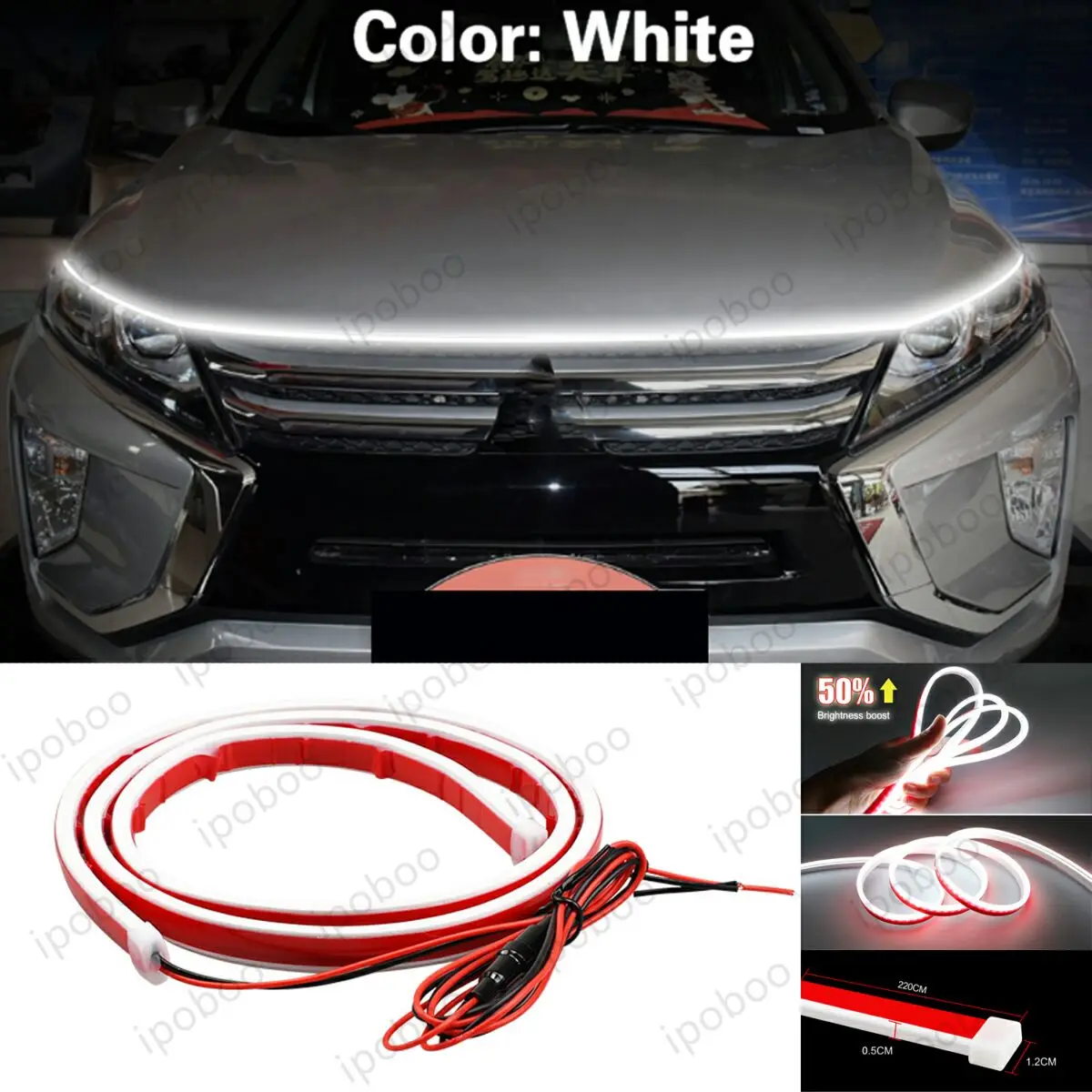 

86" LED Hood Light Strip For Mitsubishi Eclipse Cross Flexible Dynamic Scan Start Up Hoodbeam Kit Engine Cover Decoration Light