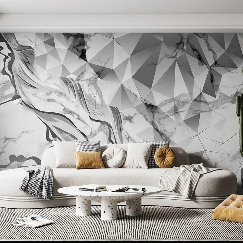 Mural 3D personalizado con patrón de mármol blanco, papel tapiz con foto abstracta geométrica para dormitorio, sala de estar, TV, pared de fondo, decoración del hogar