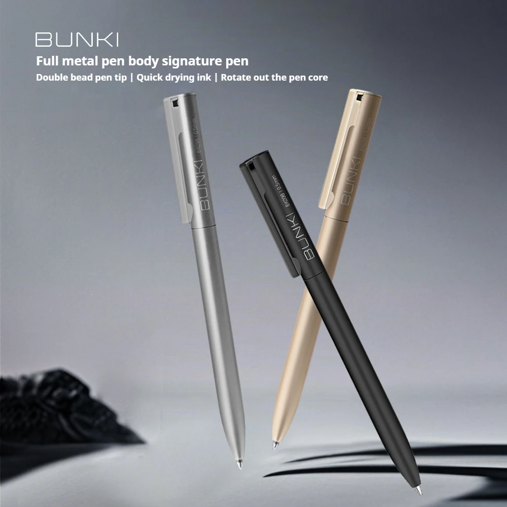 قلم جل معدني فاخر دوار مزدوج الطرف من BUNKI، كتابة سلسة قابلة للسحب، تصميم بسيط للأعمال المكتبية والمدرسة #2