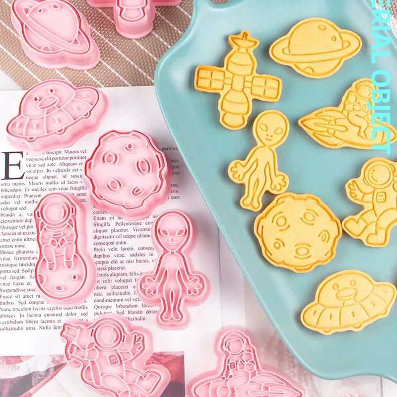 8 Pcs/set Cartoon Space Cookie Cutters Astronaut Spaceship Rocket Planet Cookie Fondant Stamp Biscuit Mould Cake Baking Tools