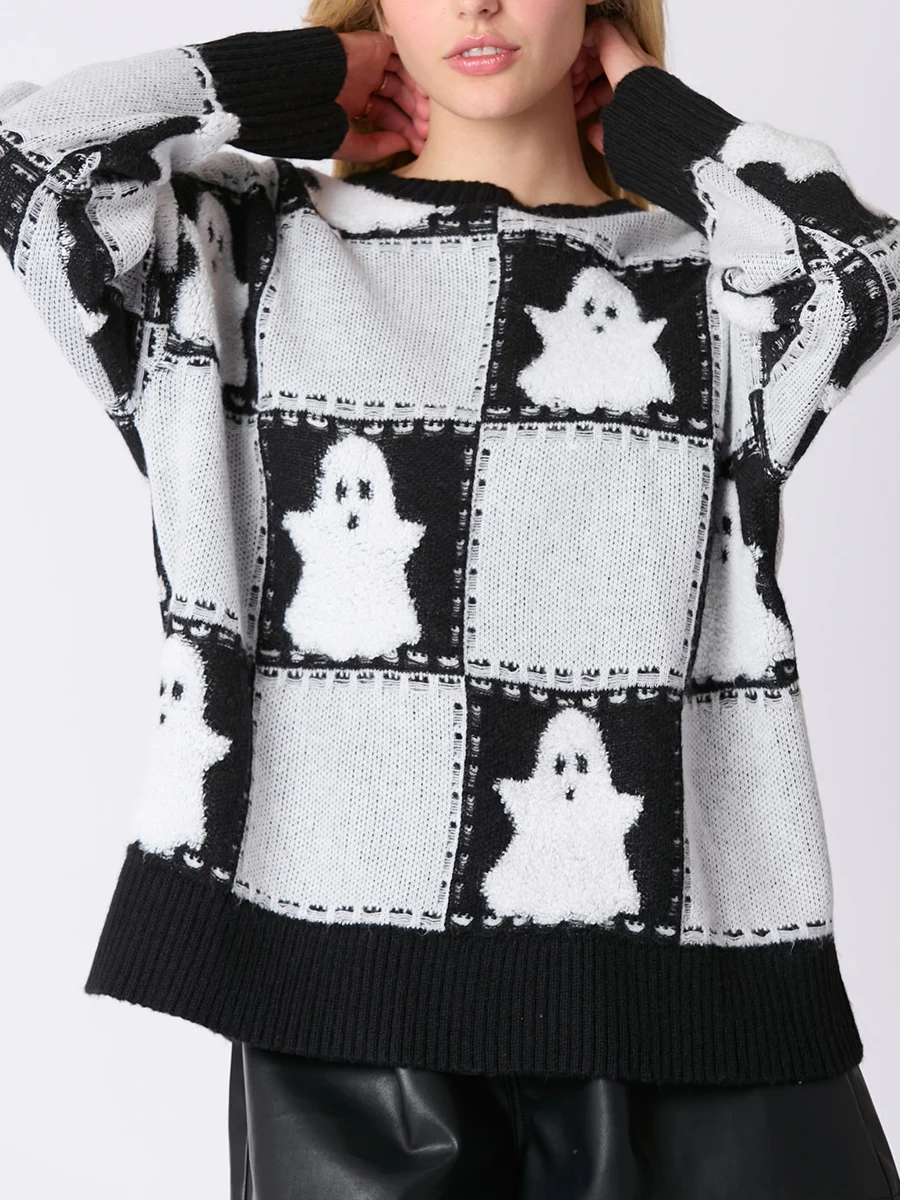 Women s Halloween Pumpkin Print Sweater Oversized Batwing Sleeve Crew Neck Pullover Knit Tops Casual Streetwear Fashion Trend