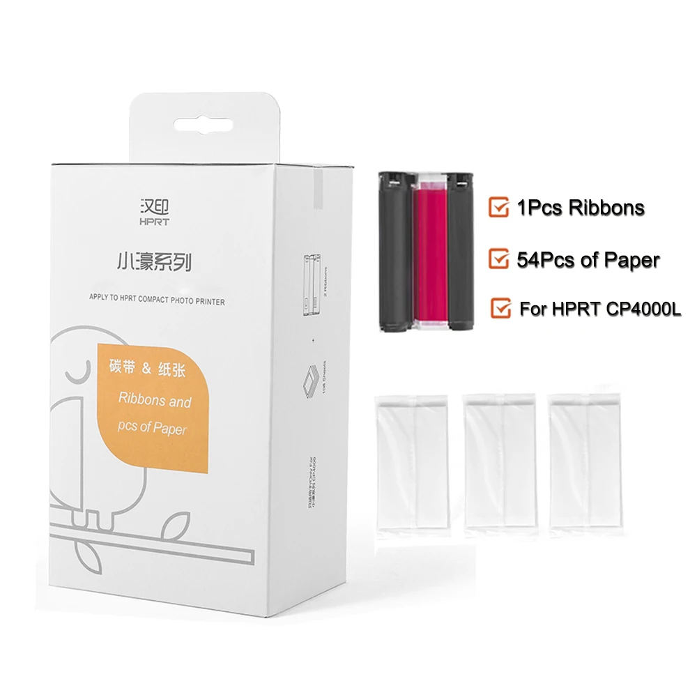HPRT Photo Printer Photo Paper Set for CP4000L Mini Color Photo Printer (1 Ribbon& 54 Photo Paper)