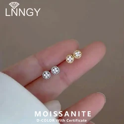 Lnngy Pendientes Plata 925 Sterling Silver Hollow Lucky Flower Stud Earrings for Women 1.3mm Moissanite Mini Earring Jewelry