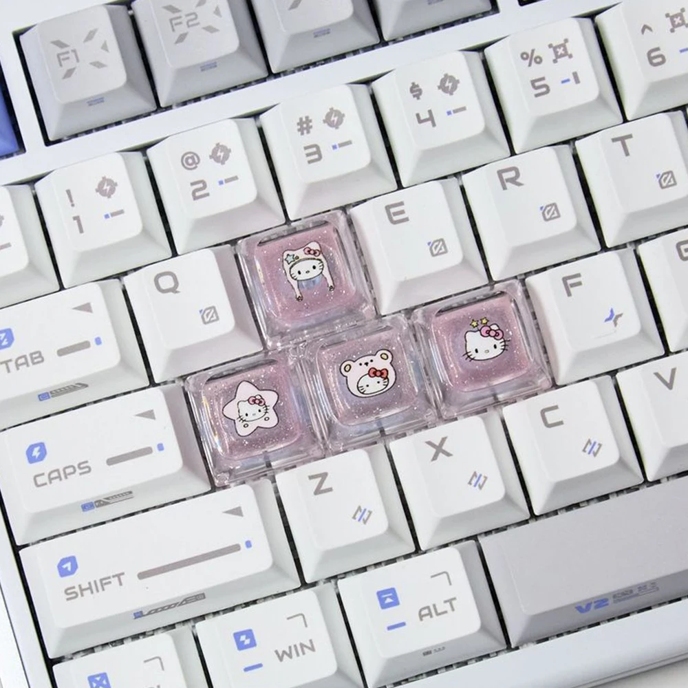 4 touches Hello Kitty Transparent Keycap personnalisé dessin animé bricolage Kawaii Keycaps pour Cherry MX Switch clavier mécanique
