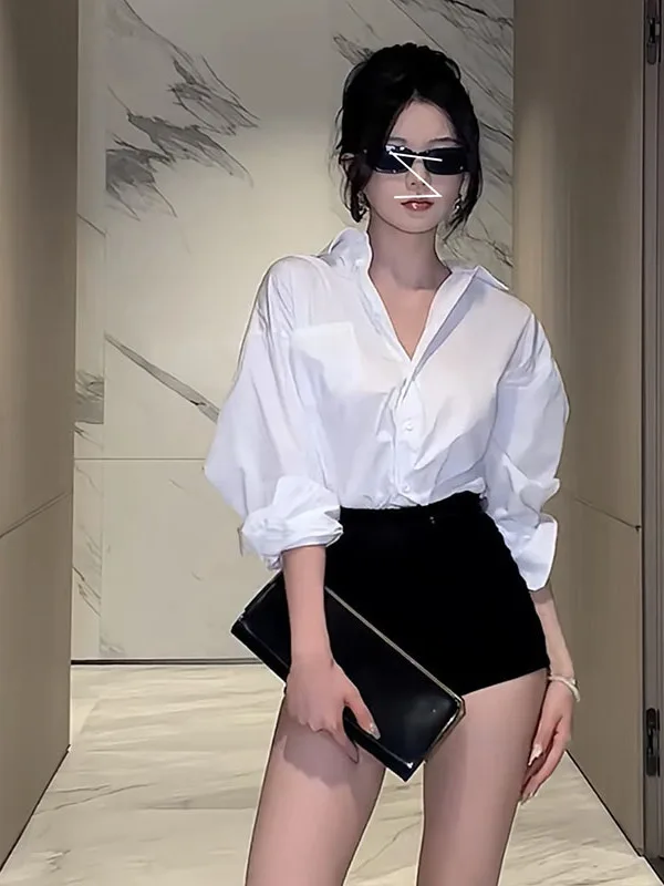 

Комплект женской одежды: свободные повседневные брюки с высокой талией, облегающие, скрывающие фигуру, и топ с воротником, для работы и отдыха, весенняя мода