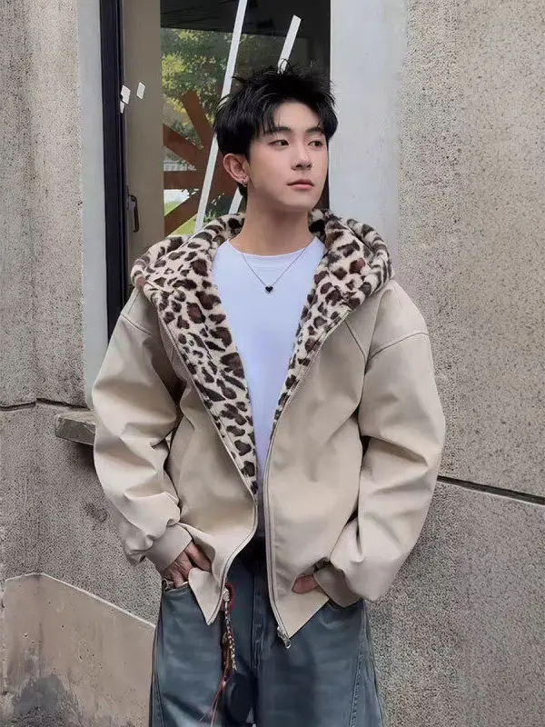 

Двусторонняя куртка с леопардовым принтом Mountain Eagle для мужчин, свободного кроя, из хлопка, теплая, повседневная, из полиэстеровой ткани