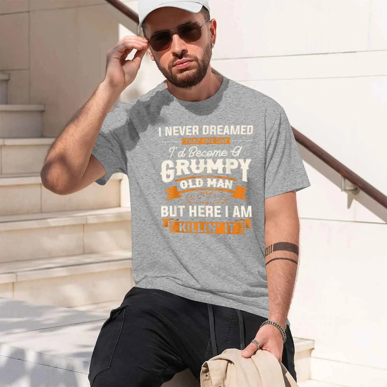 Mens I Never eamed That I'd Become A Old Man Grandpa Short Sve Man Husband and Father Summer T-Shirt 2026 New Model Men’s Short- view 3