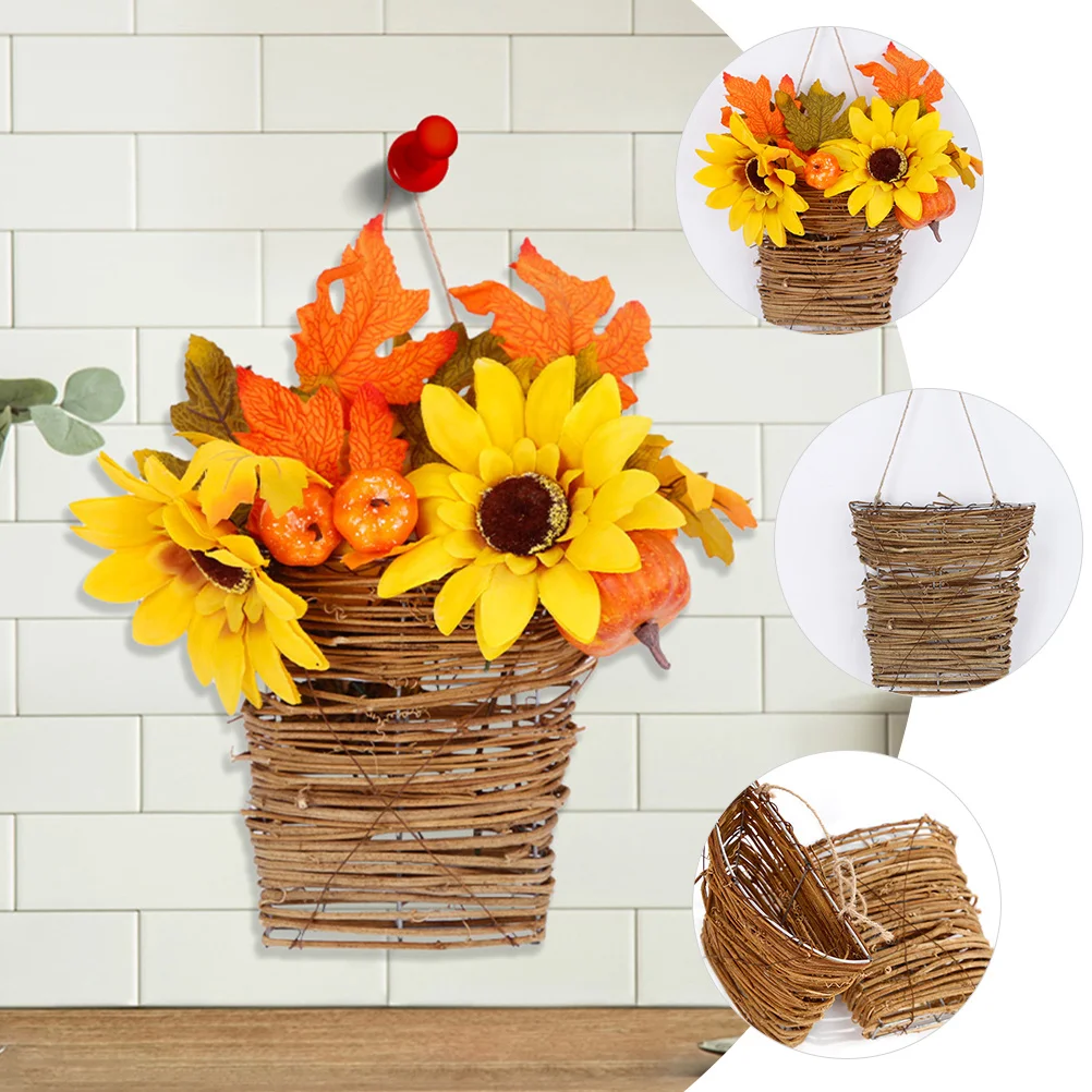 

Hand Woven Hanging Flower Basket Sturdy Materials Long Lasting Indoor Wall Decor Thanksgiving Day Hanging Basket
