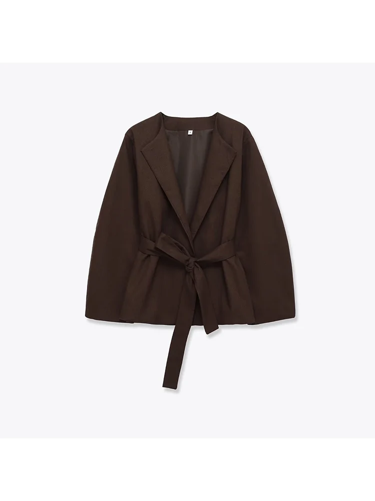 

Новый женский модный универсальный темпераментный однотонный пиджак с длинными рукавами и тонким поясом в европейском стиле