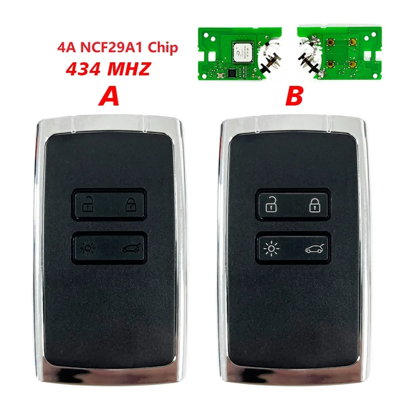 CN010041 Aftermarket 4A NCF 29A1Chip 4-przyciskowy inteligentny kluczyk samochodowy dla częstotliwości R-enault 433,92 MHz Keyless GO