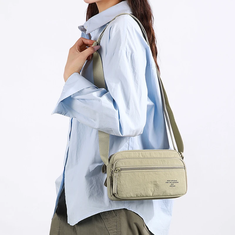 Leichte Damen-Umhängetasche aus Nylon mit mehreren Fächern, lässige Schultertasche für Alltag, Reisen und Einkäufe – Detail 18
