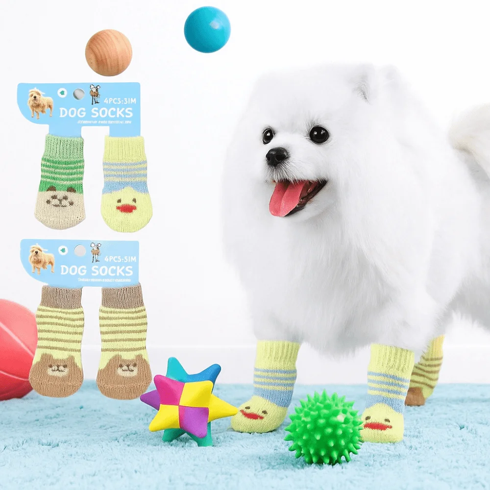 A Pair New Warm Pet Socks Cotton Comfortable Teddy Dog Socks Non-Slip Pet Supplies Indoor Use
