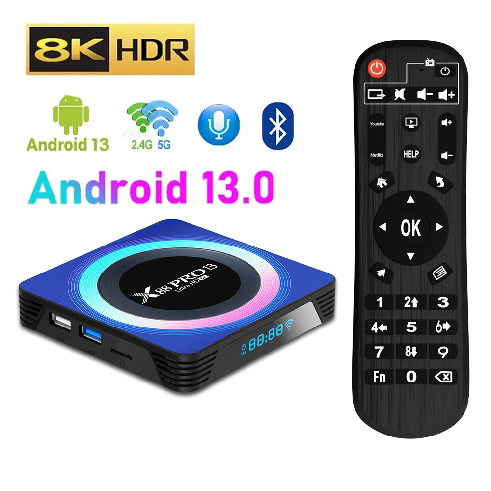 X88 PRO 13 Android 13.0 Smart TV Box 2.4G/5G WIFI6 4GB 32GB 64G 8K HD Media Player BT5.0 IPTV RK3528 H.265 Very Fast Set Top Box