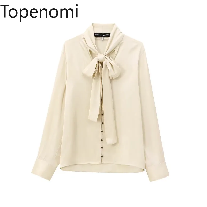 

Женская рубашка на шнуровке с бантом Topenomi, весна 2025, атласные женские топы с длинными рукавами, элегантные универсальные однобортные свободные шикарные блузки