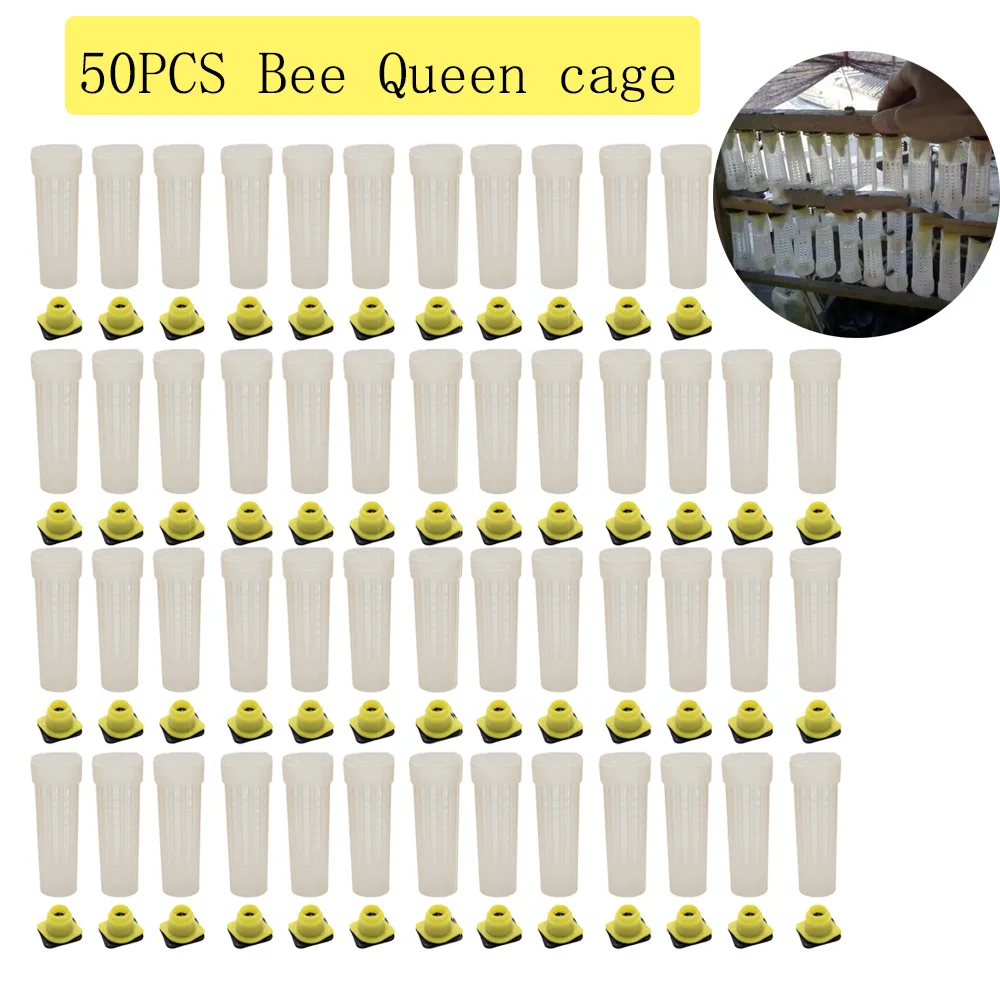 

50PCS Nicot Bee Hair Roller Queen Cages Plastic Protective Sealed Cell Cover Cage Box Cup Rearing Bees Tools Beekeeping Supplies