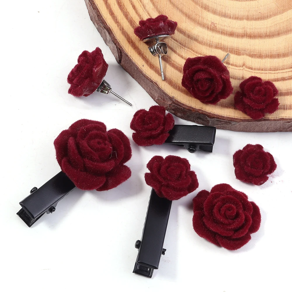 20 pièces résine Rose fleur vin rouge Flatback flocage fleurs pour bricolage fête de mariage vêtements de noël chapeaux boucles d'oreilles décoration