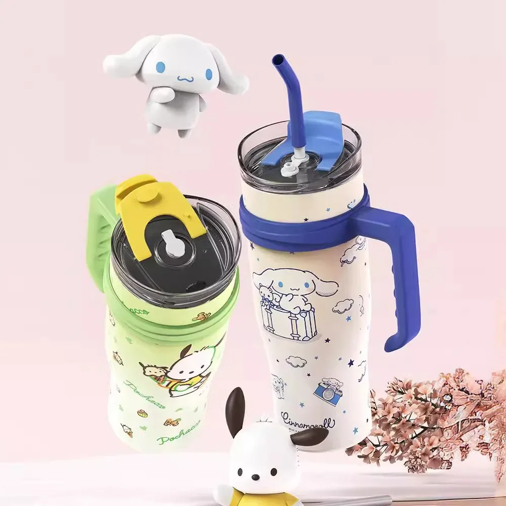 1200ml Hello Kitty Kuromi Cinnamoroll Melody Stainless Steel Water Bottle Tumbler Sanrio Thermos Bottle Cold Ice Cute Straw Gift