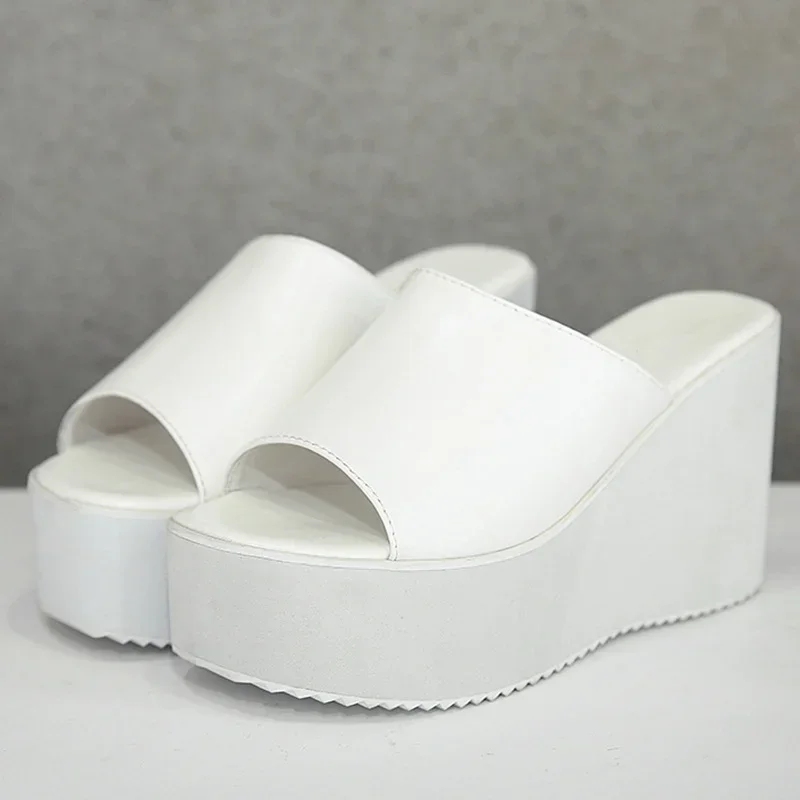 Slope Heel Slippers Women Outside Super High Heels Thick Soled Fish Mouth Sandals Height Increasing Fashionable Women's Slippers