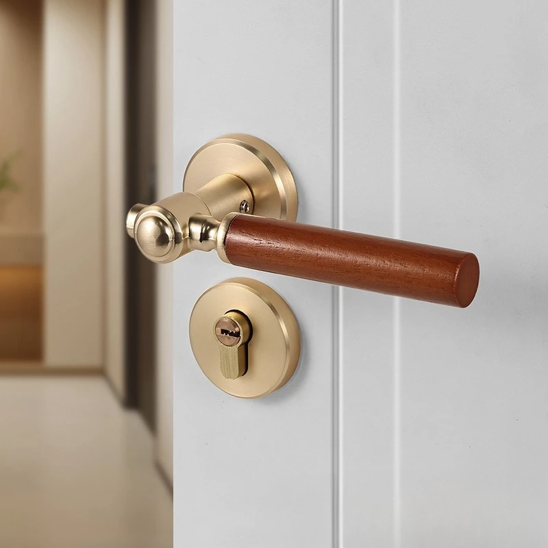 New Chinese Bedroom Door Lock Interior Room Vintage Wooden Door Handle Walnut